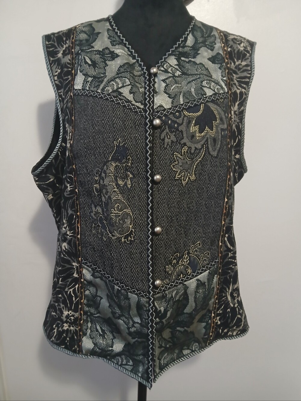 Coldwater Creek XL Floral Brocade Jacquard Vest Floral Paisley